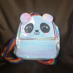 NWOT Sequined panda mini backpack
